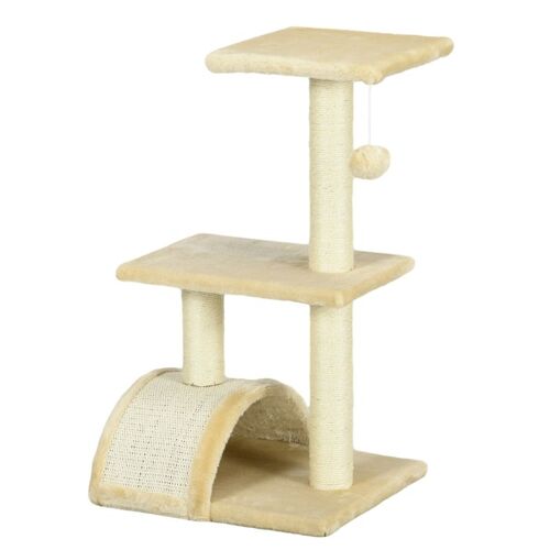 Arbre À Chat,Hauteur 72 Cm Avec Boules En Velours,Troncs En Sisal,Plateforme Et Plaque À Gratter,Blanche Crème