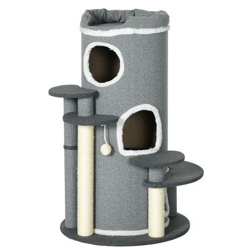 Arbre À Chat Pawhut De 99 Cm,3 Niveaux,4 Espaces Et Un Coussin De Chat,Balle De Jeu Et Plateformes,Gris