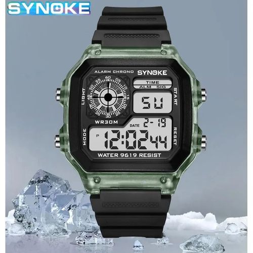 Montre Numérique Verte Transparente Étanche Homme Multifonction Sport, Course À Pied, Extérieur Avec Rétroéclairage