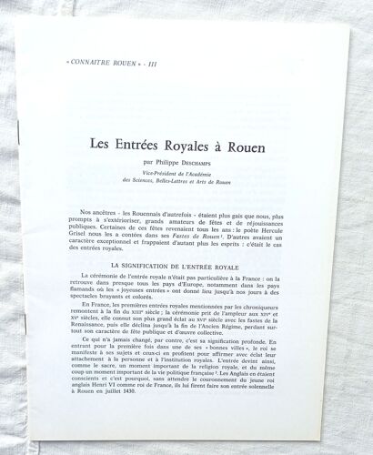 Philippe Deschamps, Les Entrées Royales À Rouen, "Connaître Rouen" Iii, 1976