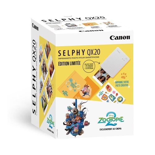 KIT IMPRIMANTE PHOTO CANON SELPHY QX20 EDITION ZOOTOPIE 2 BLANC SABLE + PAPIER XS 20L + 2 CARNETS + STICKERS