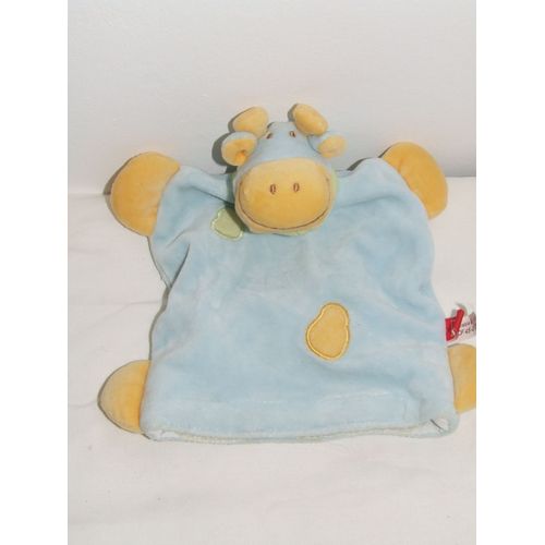 VACHE TEX MARIONNETTE BLEU JAUNE BANDANAS VERT 20 cm