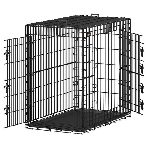 Feandrea Cage Pour Chien Pliable Avec 2 Portes, Plateau Amovible, 122 X 74 X 114 Cm, Taille Xxl, Haute, Noir