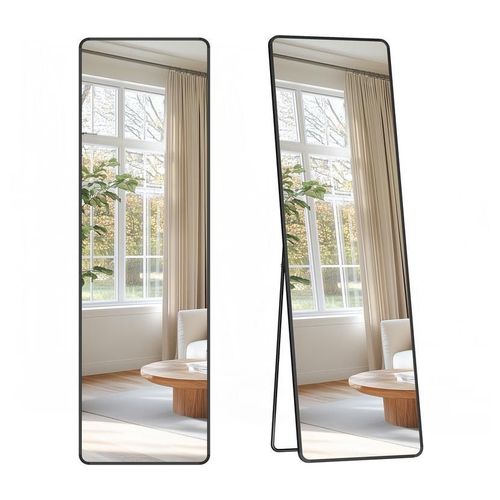 SONGMICS Miroir Intégral, 150 x 40 cm, Miroir Rectangulaire sur Pied, à Poser au Sol, Cadre en Alliage d'Aluminium, Verre Trempé, pour Chambre, Salon, Dressing, Noir d'encre