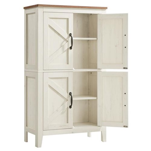 VASAGLE LIRY Collection - Armoire de Rangement avec Portes Coulissantes, Buffet Haut, Style Ferme, pour Cuisine, Salle de Bain, Salon ou Salle à Manger, Étagères Réglables, Blanc Rustique