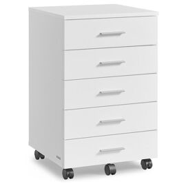 VASAGLE Caisson de Bureau à roulettes, Meuble de Rangement, Support pour Imprimante, avec 5 Tiroirs, Rails Coulissants, pour Bureau, Télétravail, Blanc Nuage