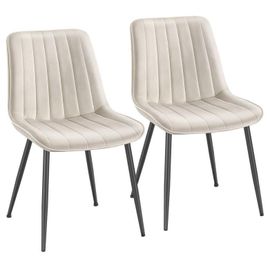 SONGMICS Lot de 2 Chaise Salle à Manger, Chaise Cuisine, Supportant Jusqu'à 120 kg, Pied en Acier, Dossier Ergonomique, pour Salle à Manger, Cuisine, Beige Cappuccino et Noir d'Encre