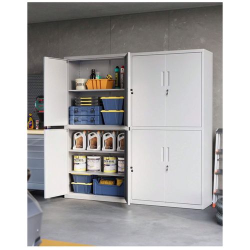 Armoire De Garage À 5 Étagères Avec 4 Portes, Armoire De Bureau, 40 X 80 X 180 Cm, 2 Serrures, Étagères Réglables, En Métal, Gris Mat