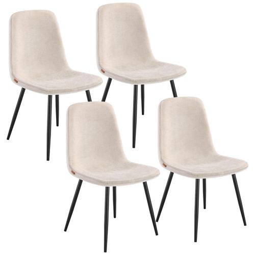 Vasagle Chaises De Salle À Manger, Lot De 4, Support Métallique, Pieds Réglables, Nettoyage Facile, Chaises De Cuisine, Tissu Chenille, Pu Texturé Glacé, Blanc Crème
