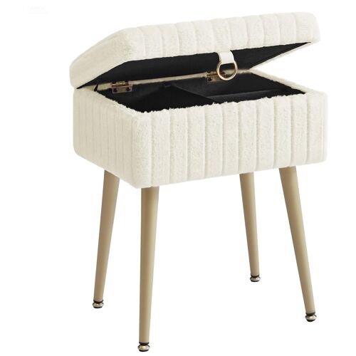 SONGMICS Tabouret de Coiffeuse, Tabouret avec Rangement, Repose-pieds, Pieds en Métal, Rembourré, Pieds Réglables, pour Salon, Chambre, Dressing, Blanc Crème