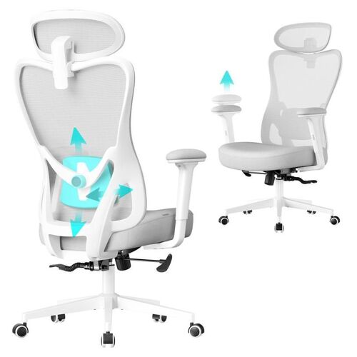 SONGMICS Chaise de Bureau Ergonomique, Fauteuil de Bureau, Appui-Tête et Soutien Lombaire Réglables, Supporte Jusqu'à 150 kg, Hauteur Réglable, Gris Tourterelle