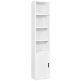 VASAGLE CUSTOS Collection - Bibliothèque, Étagère Haute sur 6 Niveaux, avec Porte, Meuble de Rangement Ouvert, 24 x 31,8 x 175 cm, pour Salon, Bureau, Salle à Manger, Blanc Nuage