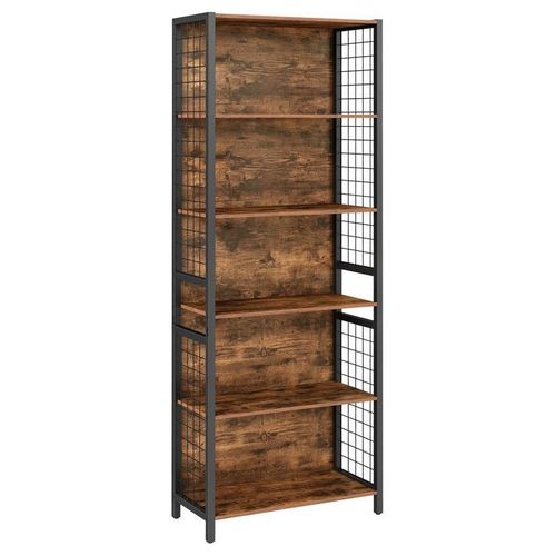VASAGLE Bibliothèque, Étagère à 6 Niveaux, Meuble de Rangement, 30 x 60 x 175,6 cm, avec 4 Crochets en S, pour Bureau, Salon, Cadre en Acier, Marron Rustique et Noir d'encre