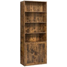 VASAGLE CUSTOS Collection - Bibliothèque, Étagère Haute sur 6 Niveaux, avec Portes, Meuble de Rangement Ouvert, 24 x 60 x 175 cm, pour Salon, Bureau, Salle à Manger, Marron Rustique