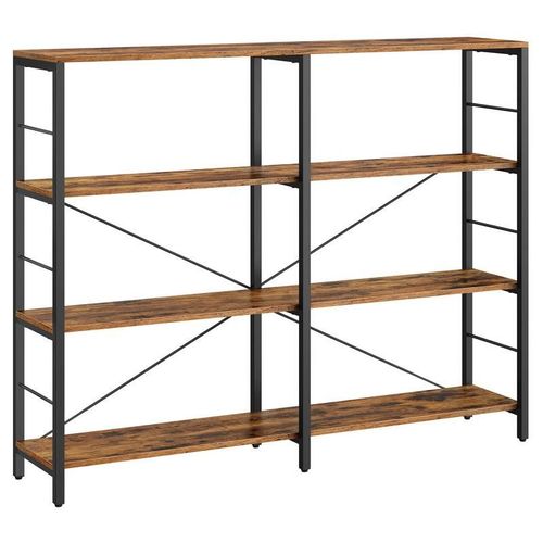 VASAGLE Bibliothèque 4 Niveaux, Étagère de Rangement, Meuble, 30 x 120 x 109,4 cm, Style Industriel, pour Salon, Bureau, Balcon, Cuisine, Marron Rustique et Noir d'encre