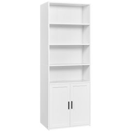 VASAGLE CUSTOS Collection - Bibliothèque, Étagère Haute sur 6 Niveaux, avec Portes, Meuble de Rangement Ouvert, 24 x 60 x 175 cm, pour Salon, Bureau, Salle à Manger, Blanc Nuage