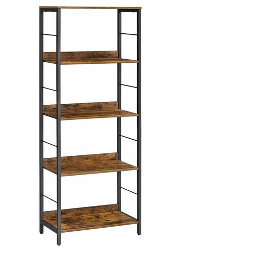 VASAGLE Étagère sur 5 Niveaux, Bibliothèque, Meuble de Rangement, avec Panneaux Arrière, Style Industriel, pour Salon, Étude, Bureau à Domicile, Marron Rustique et Noir d'Encre