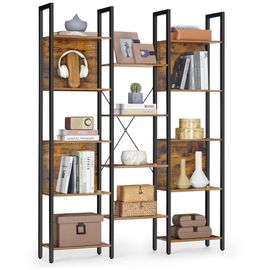 VASAGLE Bibliothèque, Étagère de Rangement, avec 14 Étagères, Cadre en Métal, Salon, Bureau, Style Industriel, 24 x 128 x 166 cm, Marron Rustique et Noir d'Encre