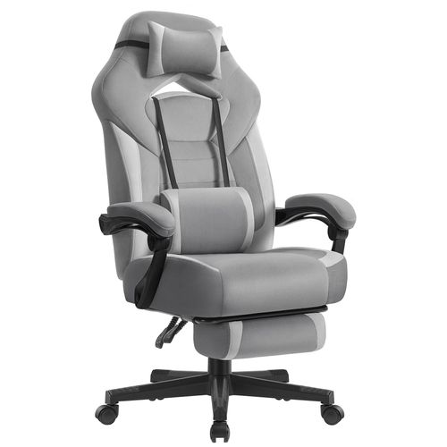 Songmics Chaise De Jeu, Chaise D'ordinateur, Ergonomique, Avec Repose-Pieds, Coussin De Tête Ajustable, Support Lombaire, Capacité De Charge De 150 Kg, Gris Ardoise Et Gris Tourterelle