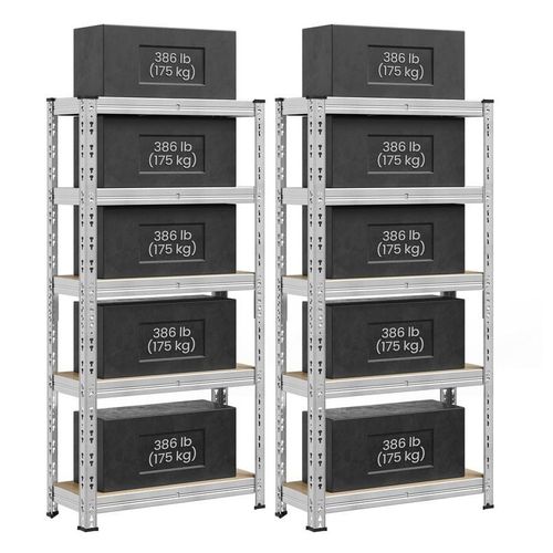 SONGMICS Étagère de Rangement Charge Lourde, Lot de 2, Étagère de Garage 30 x 75 x 150 cm, Capacité de Charge Jusqu'à 875 kg, Montage Facile, Tablettes Réglables, Argent