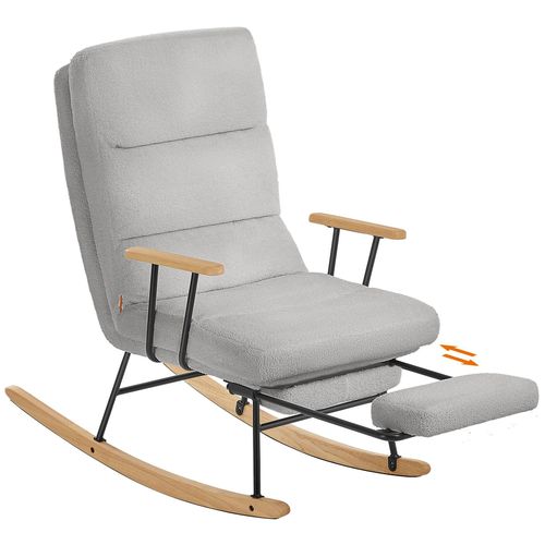 Songmics Home Fauteuil À Bascule, Pieds En Bois D'hévéa, Tissu Peluche, Chaise À Bascule, Dossier Réglable Sur 4 Positions, Supporte Jusqu'à 160 Kg, Pour Chambre, Salon, Gris Tourterelle