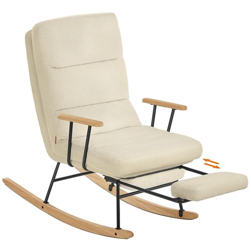 Songmics Home Fauteuil À Bascule, Pieds En Bois D'hévéa, Tissu Peluche, Chaise À Bascule, Dossier Réglable Sur 4 Positions, Supporte Jusqu'à 160 Kg, Pour Chambre, Salon, Marron Camel