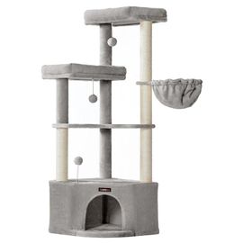 Feandrea Arbre À Chat, 48,5 X 48,5 X 140,7 Cm, Tour De Jeux Pour Chats, Avec Niche, Grandes Plateformes, Balles En Peluche, Hamac, Gris Tourterelle