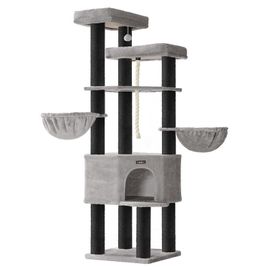 Feandrea Grand Arbre À Chat, Tour De Jeux Pour Chat À Plusieurs Niveaux, Xxl, 55 X 55 X 186,7 Cm, Poteaux En Sisal De 11 Cm De Diamètre, Gris Tourterelle Et Noir D'encre