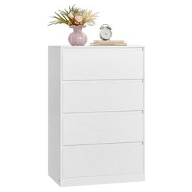 VASAGLE KAILYN Collection - Commode Chambre 4 Tiroirs, Armoire de Rangement, Meuble à Vêtements, 40 x 60 x 97,4 cm, Style Moderne, Blanc Neige
