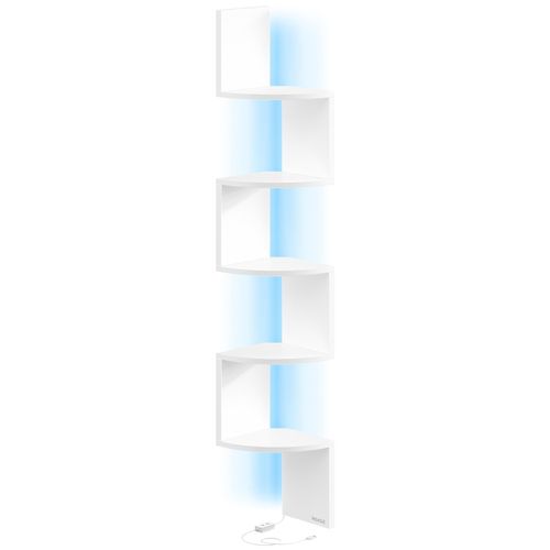 Vasagle Étagère D'angle Murale Avec Éclairage Led, Bibliothèque Murale À 5 Niveaux, Étagère Flottante, Pour Chambre, Salon, Salle De Bain, Avec Bouton, Télécommande, Blanc Mat