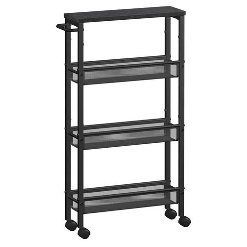 Vasagle Desserte 4 Niveaux, Étagère De Cuisine Fin Avec Roulettes, Cadre En Acier, Poignée, Petit Espace, 13 X 45,4 X 77 Cm, Salle De Bain, Salon, Bureau, Noir Boisé Et Noir