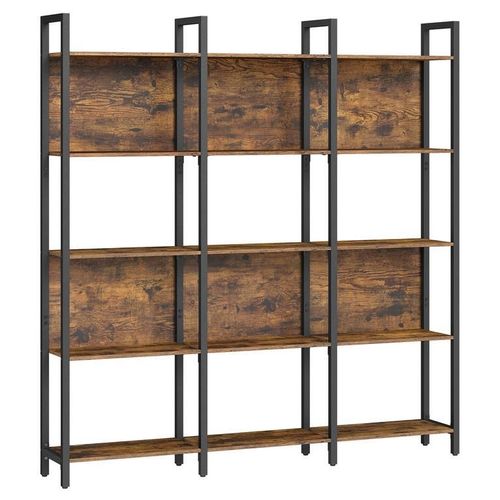 Vasagle Bibliothèque Sur 5 Niveaux, Étagère De Rangement Pour Cuisine, Pour Bureau, Salon, Chambre, 24 X 128 X 154,1 Cm, Style Industriel, Marron Rustique Et Noir D'encre