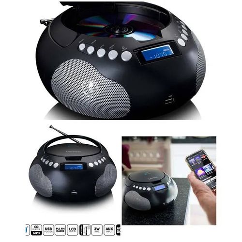 RADIO CD CASSETTE portable avec radio - FM ¿ Bluetooth- CD- lecteur USB Argent-Noir