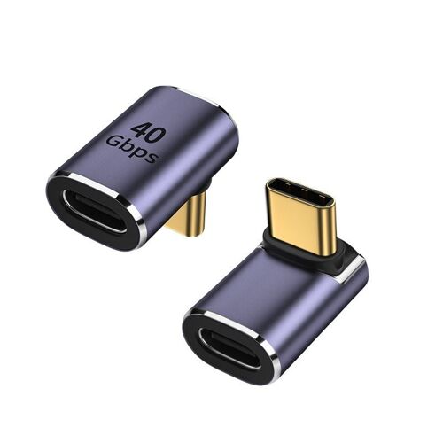 Adaptateur USB-C Femelle vers USB-C Mâle à Angle Droit (Haut/Bas) - Lot de 2, Transfert 40Gbps