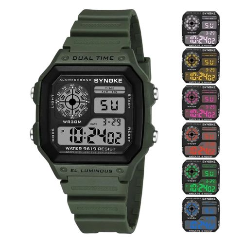 Montre Numérique Kaki Étanche Homme Multifonction Sport, Course À Pied, Extérieur Avec Rétroéclairage