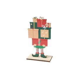 DÉCO LUTIN PORTANT DES CADEAUX BOIS SOCLE 14X8X4CM