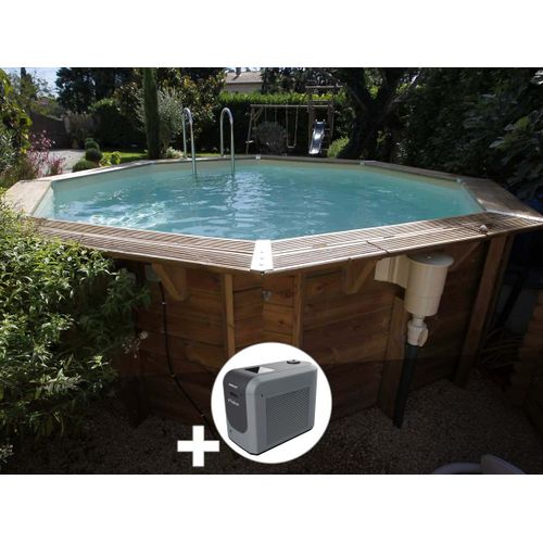 Kit piscine bois Ubbink Océa 4,30 x 1,20 m - Liner bleu + Poolican