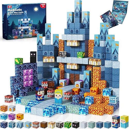Blocs Magnétiques 100 Pcs Thème Château Bleu Stem Jeu Construction Éducatif Noël Cadeau Enfants