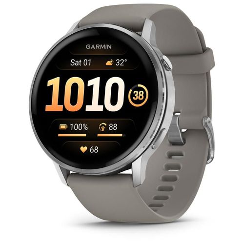 Garmin Venu 4 AMOLED 45 mm - Argent avec bracelet Silicone Gris et Argent - Wifi GPS (010-03014-01)