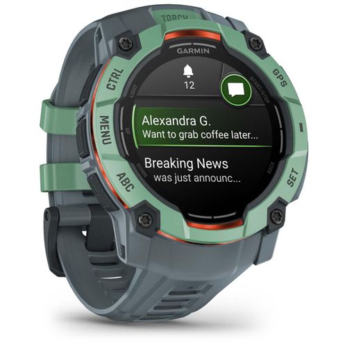 Garmin Instinct 3 AMOLED 50 mm - Vert avec bracelet Silicone Gris - GPS (010-03020-01)