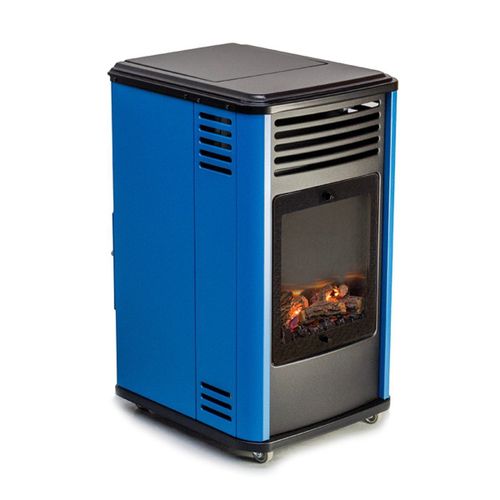 Poêle à gaz 3400W Bleu et Noir - Chauffage d'appoint effet Feu de bois Manhattan Sahara