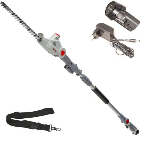 Taille Haie sur perche telescopique 12V - Lame de 41cm -Batterie Lithium 2,5Ah - Chargeur 12V - Sangle d'epaule IKRA