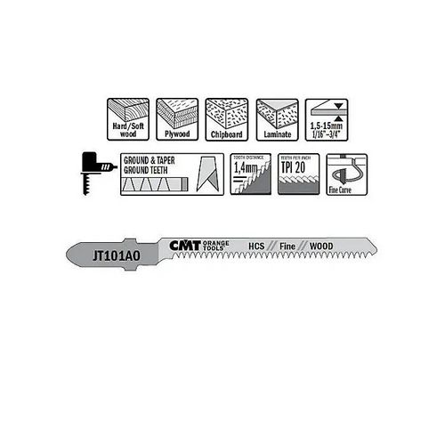 Scie sauteuse - CMT - 5 lames pour bois courbé et fin 76x1,4x20TPI