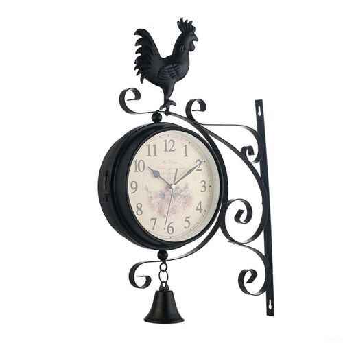 Horloge murale double face en fer, mouvement silencieux, horloge decorative pour la maison, le salon, le jardin Ref. : 6162