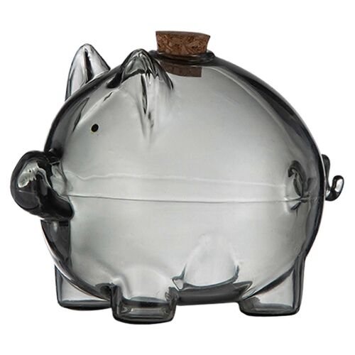 Tirelire en verre en forme de cochon, petite tirelire doree pour table ou etagere, noire