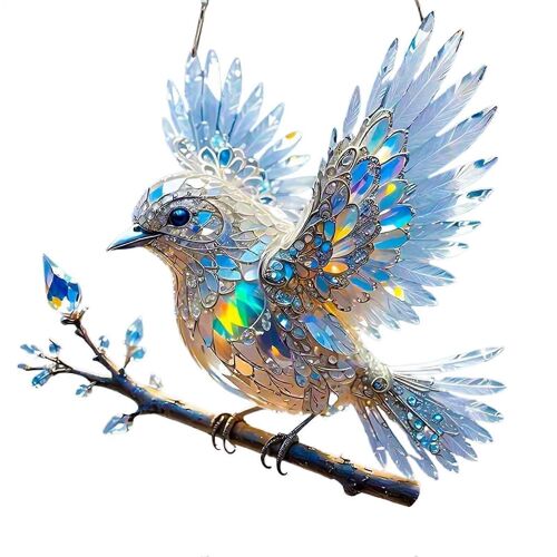 Ornement decoratif en cristal, oiseau bleu, vitrail, attrape-soleil plat 2D, decoration interieure