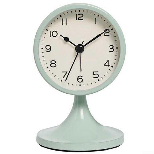 Charmante horloge de bureau vintage en metal pour enfants, avec alarme silencieuse et eclairage vert pour les conditions de faible luminosite.