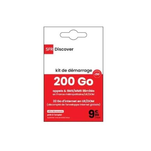 Carte Sim 5g Sfr Discover, Forfait Mobile 200 Go Avec Appels Et Sms/Mms Illimités