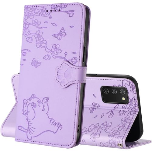 Aefj-Coque Pour Samsung Galaxy A03s, Premium Étui Housse En Cuir Portefeuille Rabat Etui Cuir, Magnétique Protection Emplacements Cartes Fonction De Support Housse Pour Samsung A03s (Violet)