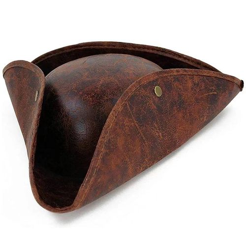 Chapeau Tricorn Pirate En Cuir Synthétique Marron Usé Pour Halloween, Soirée Masquée Et Déguisements ¿ 30,5 X 33 Cm
